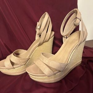 Gianni Bini Tan Wedge Sandals with Espadrille Base
